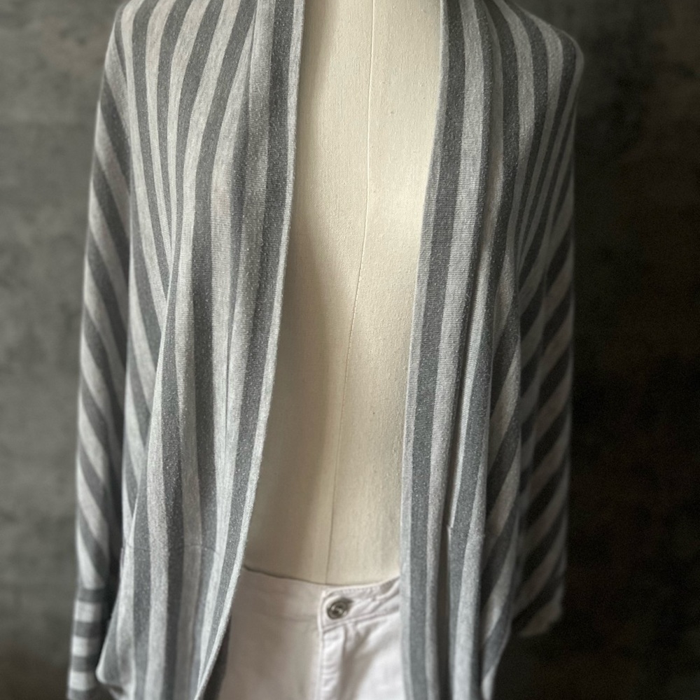Say What? Gray and White Striped Cardigan Sweater